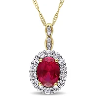 Julianna B 14k Yellow Gold Created Ruby, White Topaz & 0.03CTW Diamond Pendant