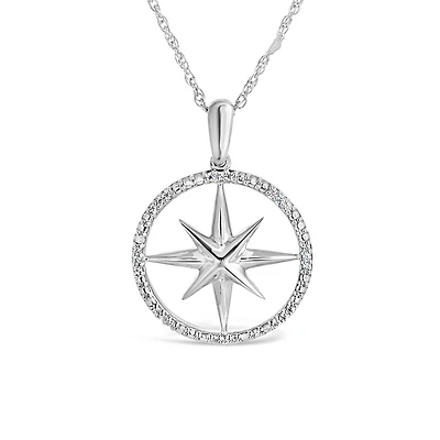 Sterling Silver 0.06CTW Diamond Compass Pendant
