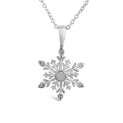 Sterling Silver 0.02CTW Diamond Snowflake Pendant