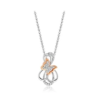 Sterling Silver Rose Plated Cubic Zirconia Butterfly Pendant