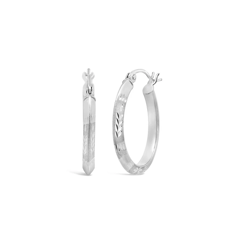 10K White Gold Diamond Cut Oval Hoop Earrings