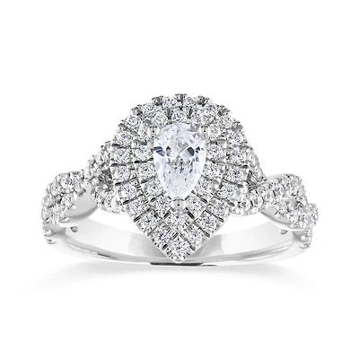 Diamond Revelations 14K White Gold Pear Shape Halo Ring 0.95CTW I2/IJ