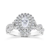 Diamond Revelations 14K White Gold Pear Shape Halo Ring 0.95CTW I2/IJ
