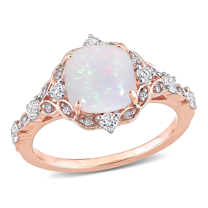 Julianna B 10K Rose Gold Opal, White Sapphire & Diamond Ring