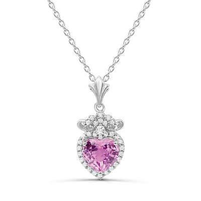 Sterling Silver Created Pink Sapphire & Created White Sapphire Necklace