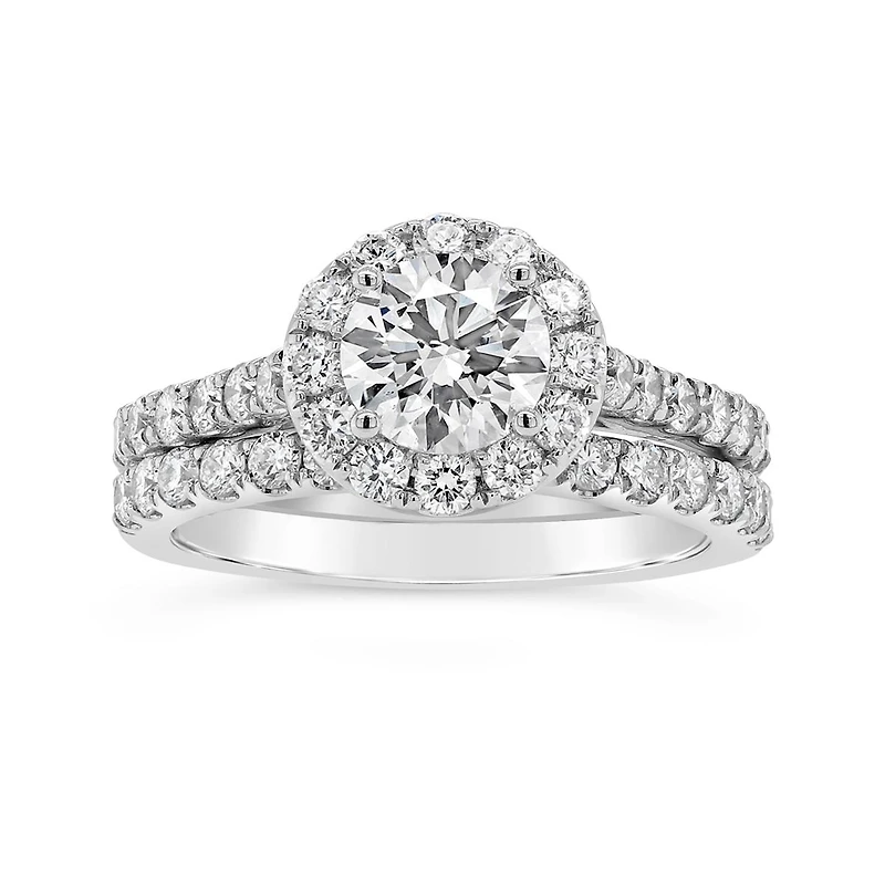 14K White Gold Lab Grown 2.25CTW Diamond Round Halo Bridal Set