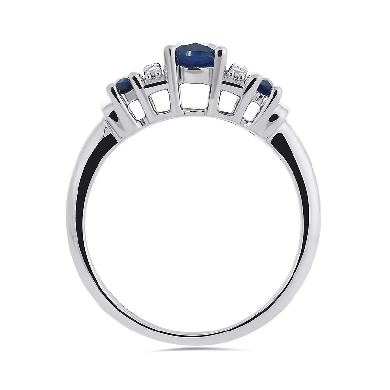 Sterling Silver Created Sapphire & Created White Sapphire Ring