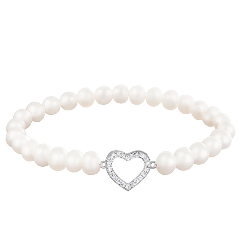 Sterling Silver 6-7mm Freshwater Pearl & Cubic Zirconia Bracelet