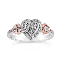 Sterling Silver & 10K Rose Gold Heart 0.11CTW Diamond Ring