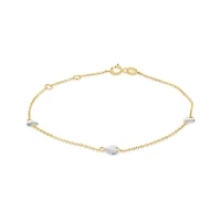 10K Yellow and White Gold 7.5" 3 Stations Heart Bracelet