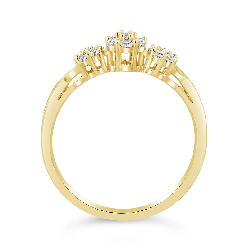10K Yellow Gold 0.25CTW Diamond Three Cluster Ring