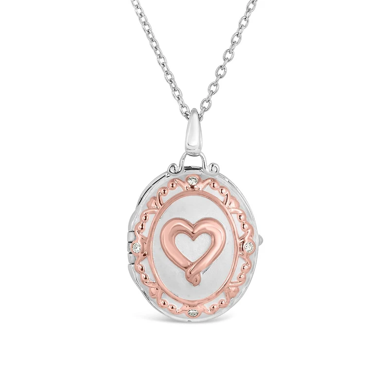 Sterling Silver & Rose Gold Plated 0.03Ctw Diamond Heart Locket