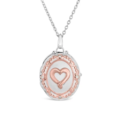 Sterling Silver & Rose Gold Plated 0.03Ctw Diamond Heart Locket