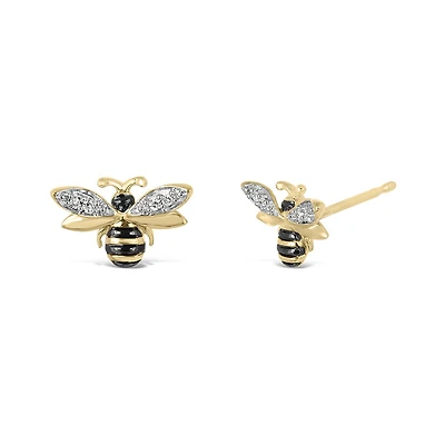 10K Yellow Gold 0.02Ctw Diamond Bee Earrings