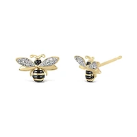 10K Yellow Gold 0.02Ctw Diamond Bee Earrings