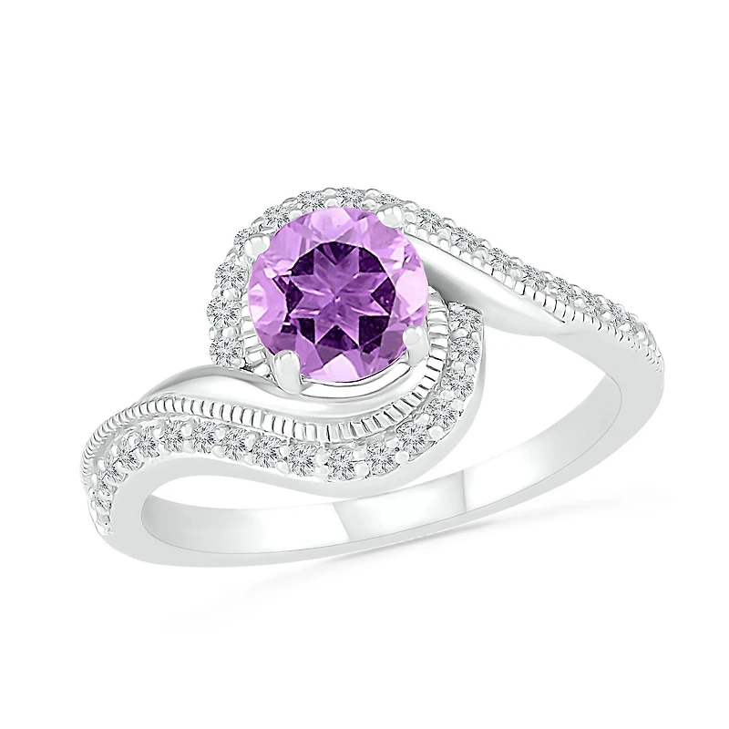 Sterling Silver Amethyst & Created White Sapphire Ring