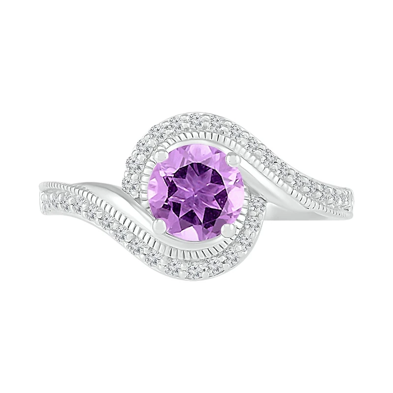 Sterling Silver Amethyst & Created White Sapphire Ring