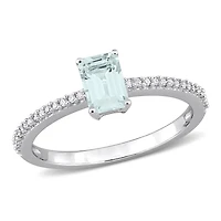 Julianna B 10K White Gold Aquamarine & 0.10ctw Diamond Ring