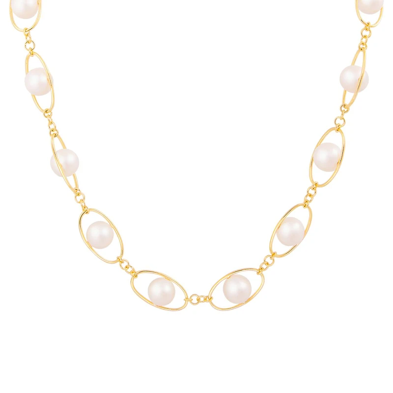 Sterling Silver 10K Yellow Gold Plated 11-12mm 18" Freshwater Pearl Necklace