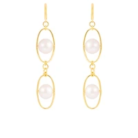Sterling Silver 10K Yellow Gold Plated 11-12mm Freshwater Pearl Earrings