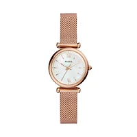 Fossil Women's Carlie Mini Rose-Tone Stainless Steel Mesh Watch