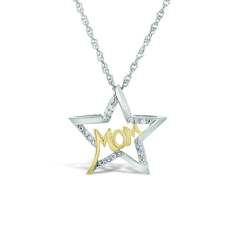 Sterling Silver & 10K Yellow Gold 0.07CTW Diamond Star Mom Pendant