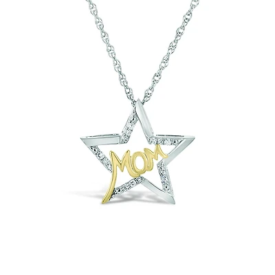 Sterling Silver & 10K Yellow Gold 0.07CTW Diamond Star Mom Pendant