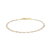10K Tri-Colour Gold 7.5" 2.7mm Three Strands Braid Bracelet