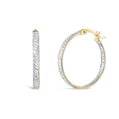 10K Yellow and White Gold Oval Tube Hoop Earrings