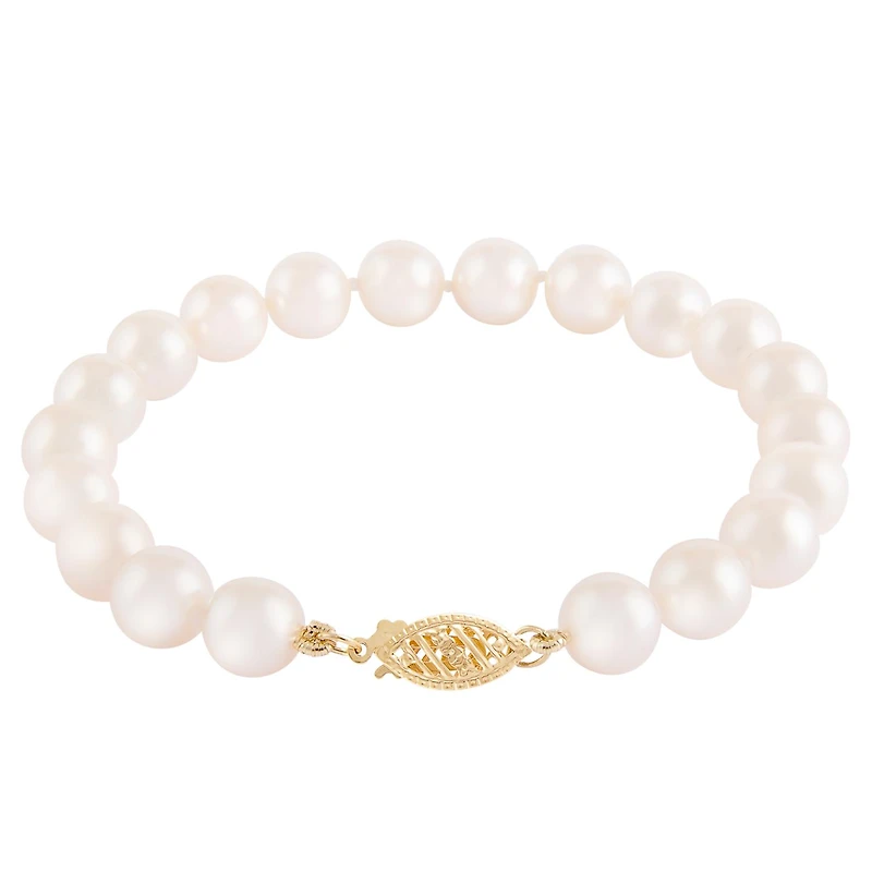 14K Yellow Gold 5-6mm White Akoya Pearl 7.25" Bracelet