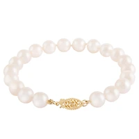 14K Yellow Gold 5-6mm White Akoya Pearl 7.25" Bracelet