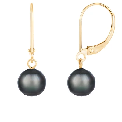 14K Yellow Gold 9-10mm Tahitian Pearl Leverback Earrings