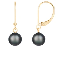 14K Yellow Gold 9-10mm Tahitian Pearl Leverback Earrings