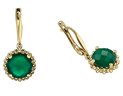10K Yellow Gold Green Onyx Earrings