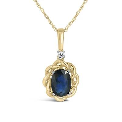 10K Yellow Gold Blue Sapphire & Diamond Pendant
