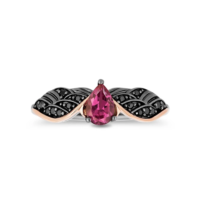 Enchanted Disney Sterling Silver & 10K Rose Gold Black Diamond Maleficent Ring