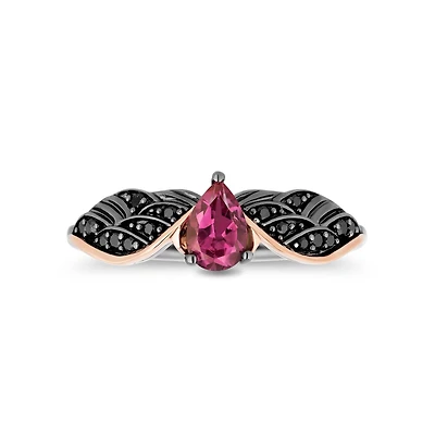 Enchanted Disney Sterling Silver & 10K Rose Gold Black Diamond Maleficent Ring