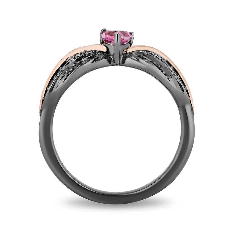Enchanted Disney Sterling Silver & 10K Rose Gold Black Diamond Maleficent Ring