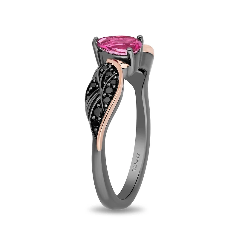 Enchanted Disney Sterling Silver & 10K Rose Gold Black Diamond Maleficent Ring