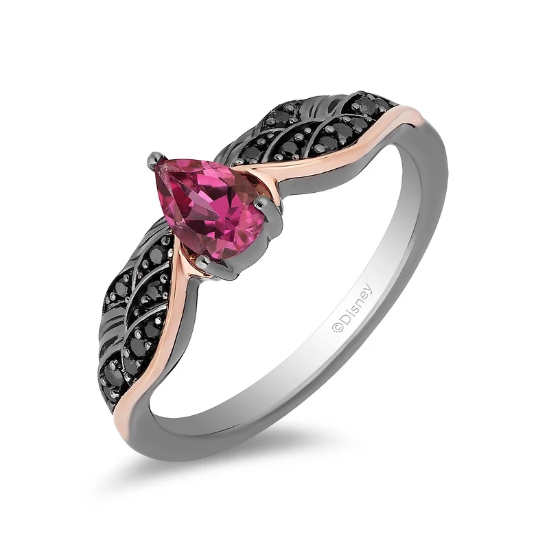 Enchanted Disney Sterling Silver & 10K Rose Gold Black Diamond Maleficent Ring