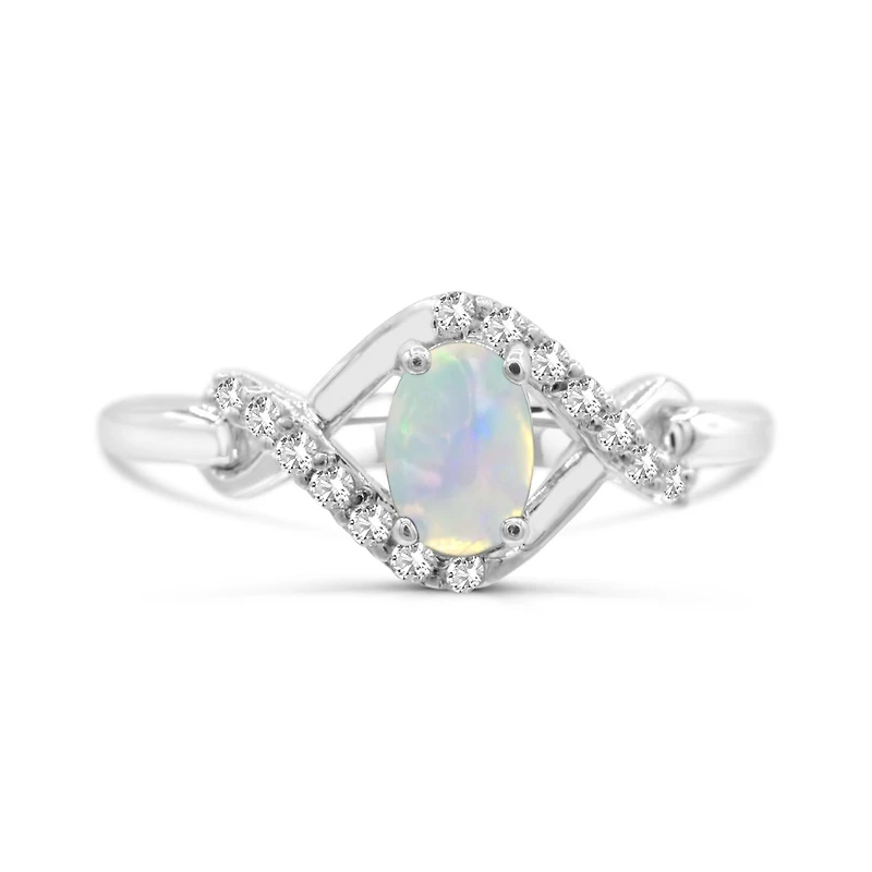 Sterling Silver Opal & White Topaz Ring