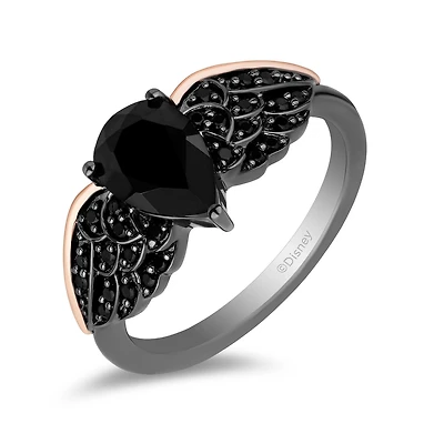 Enchanted Disney Sterling Silver & 10K Rose Gold Black Diamond & Onyx Ring