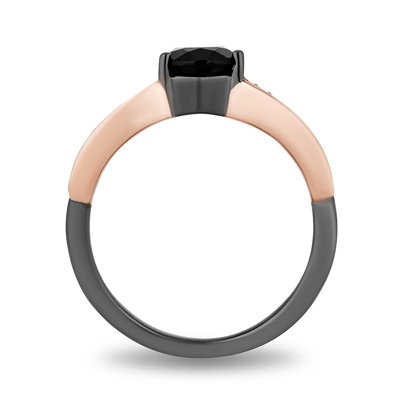Enchanted Disney Sterling Silver & 10K Rose Gold Black Diamond & Onyx Ring