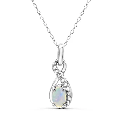 Sterling Silver Opal & White Topaz Pendant