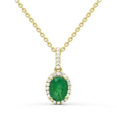 14K Yellow Gold Emerald & Diamond Pendant
