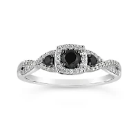 Sterling Silver Black & White 0.45CTW Diamond Promise Ring
