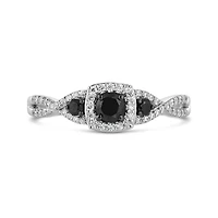 Sterling Silver Black & White 0.45CTW Diamond Promise Ring