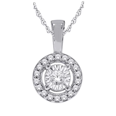 Sterling Silver 0.10CTW Diamond Halo Pendant