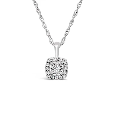 Sterling Silver Cushion Shape 0.10CTW Diamond Pendant