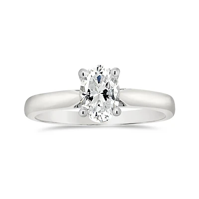 14K White Gold Oval Cut Diamond Solitaire Ring 1.00CT I2/I